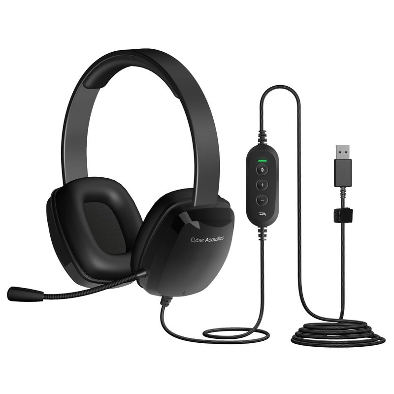 Cyber Acoustics Stereo USB Headset (AC-6012), Unidirectional Microphone with Flexible Boom for PC & Mac; In-line audio controls; Perfect for Classroom or Home - Image 1